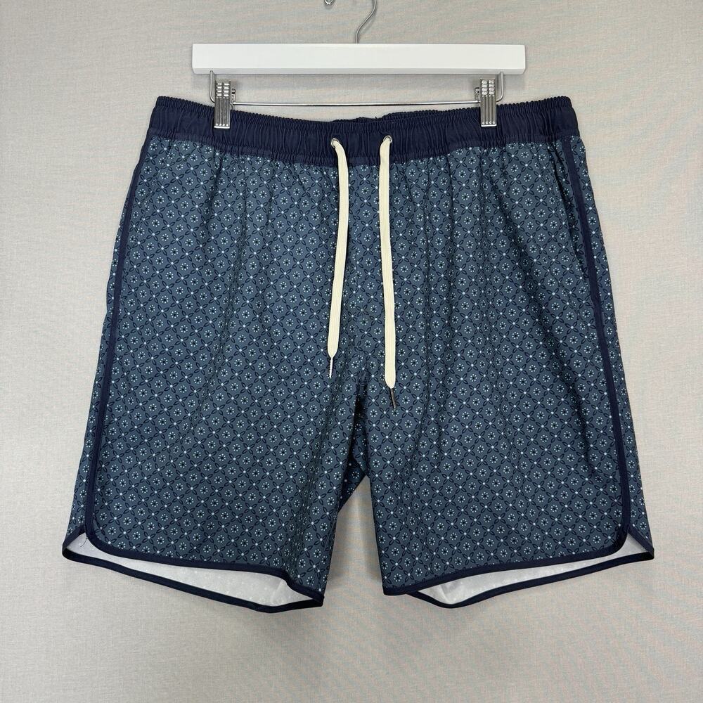 Fair Harbor Anchor Swim Trunks Mens XL Blue Printed Stretch Lined Boardshorts